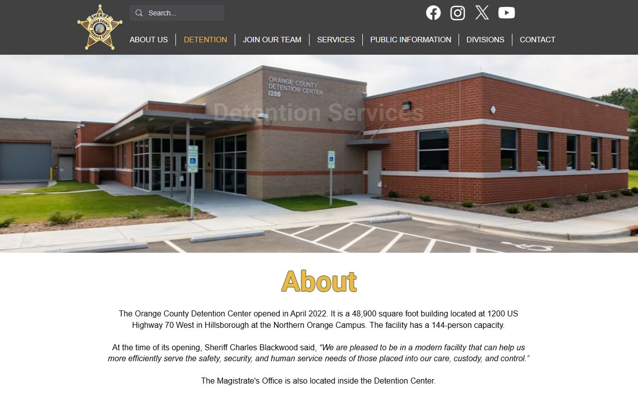 Orange County Detention Center inmate population overview page